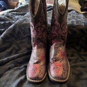 OLD WEST Children All Over Leatherette Antique Pink/Brown Crackle Broad Boots